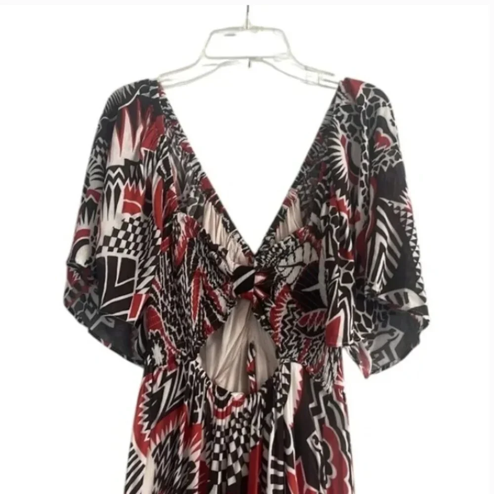 Anthropologie Tiered Maxi Brown and Red Patterned Maxi Dress Size Small NWT - Picture 7 of 8